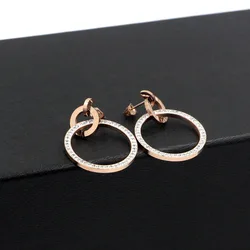 Fashion Roman numerals hanging crystal circle earrings titanium steel woman earrings for women jewelry wholesale