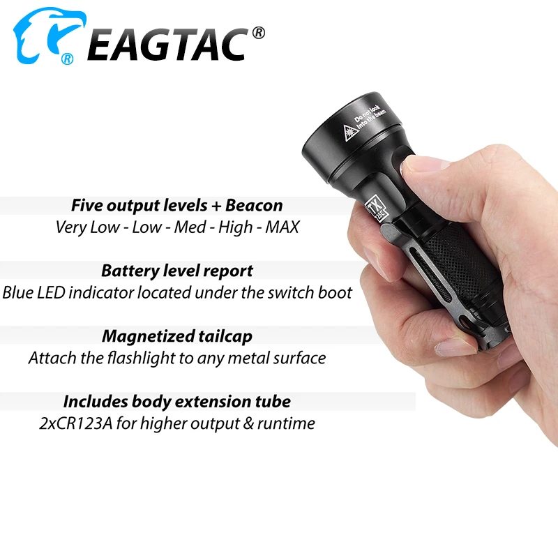 EAGTAC TX25C SFT40 Compact EDC Flashlight 1177 Lumens Long Distance CR123A Pocket Light Side Switch Clip Magnetic Tailcap