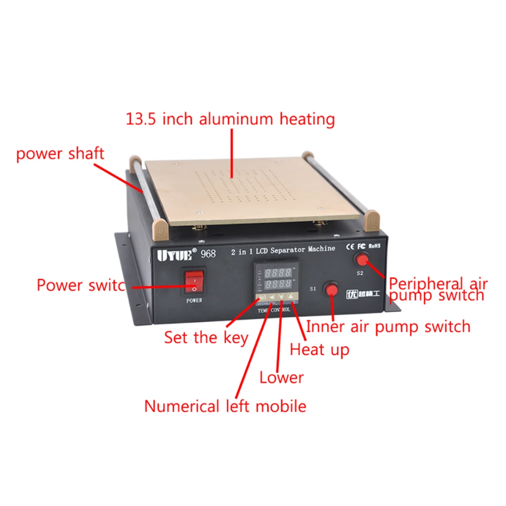 UYUE-bomba de vacío de doble bomba de aire integrada, Kit de reparación de pantalla LCD separadora para tableta IPad/Samsung, 968, 14 pulgadas