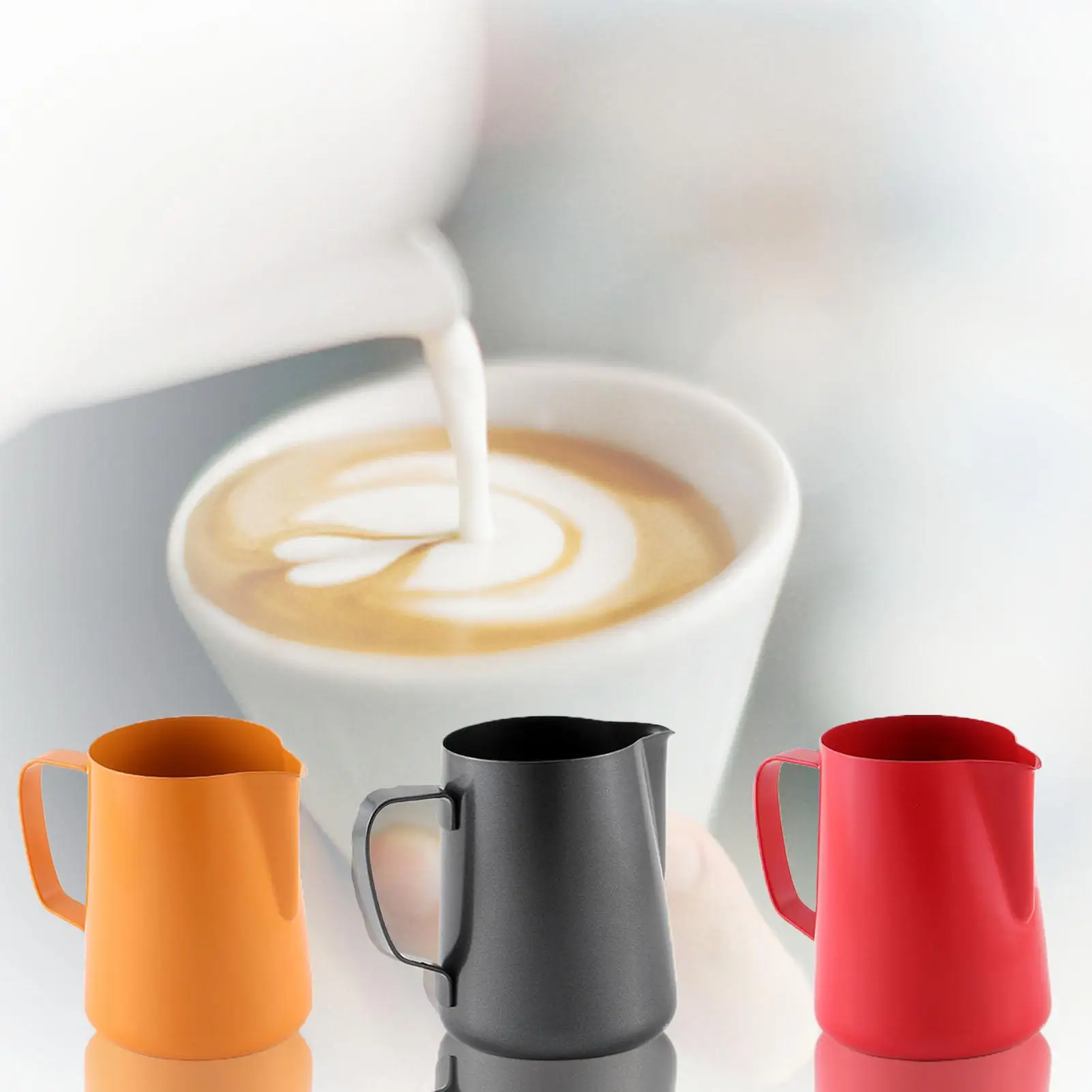 400ml Milk Frothing Pitcher Espresso Coffee Barista Craft Latte Cappuccino Milk Cream Cup Frothing Jug red orange black