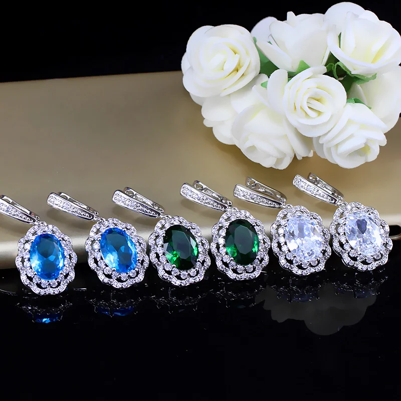 Turkish Red Garnet Big Oval Cubic Zirconia Paved Silver 925 Hanging Earrings Women Wedding Jewelry Dropshipping