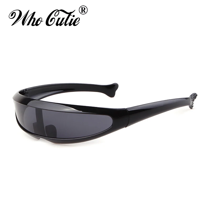 WHO CUTIE 2019 Windproof Visor Sunglasses Men Women One Piece Sunny Flat Top Goggles Oversized Shield Robot Sun Glasses Male 837