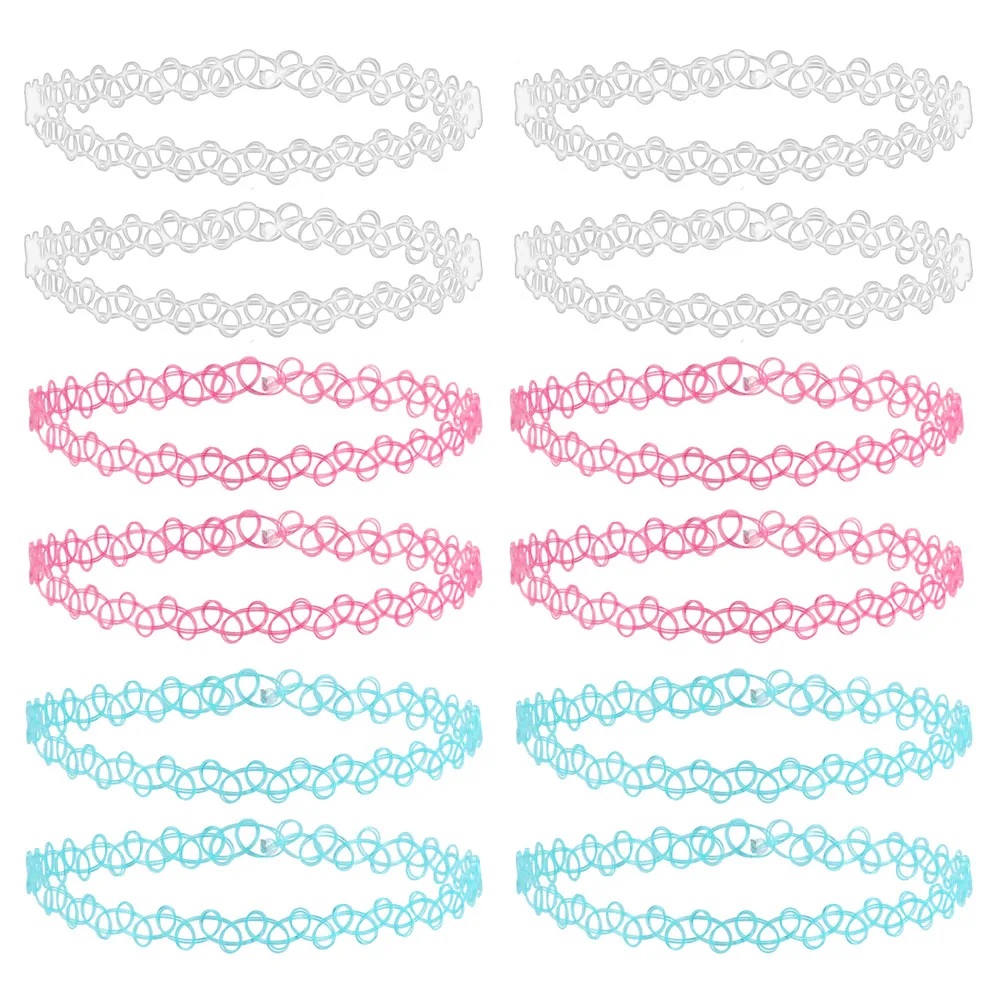 ZS 12 Stück Vintage Stretch Halsband Halskette Dame Mädchen Tattoo Halsband Halskette Punk Retro Gothic Elastische Halsketten für Frauen