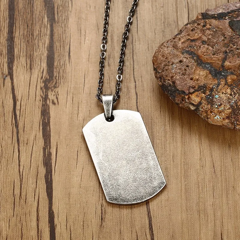 US Military Dog Tag Pendant Necklace for Men Stainless Steel United States Oxidation Gray Metal Male Jewelry 20 inch