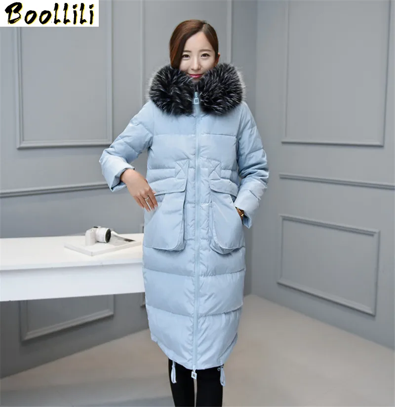 

Maxi Size Boollili 6XL Womens White Duck Down Jackets Raccoon Fur Collar Long Parka Winter Jacket Women Thick Coat Casaco