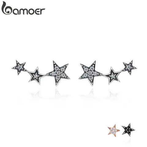Sterling Silver Star CZ Earrings Women bamoer