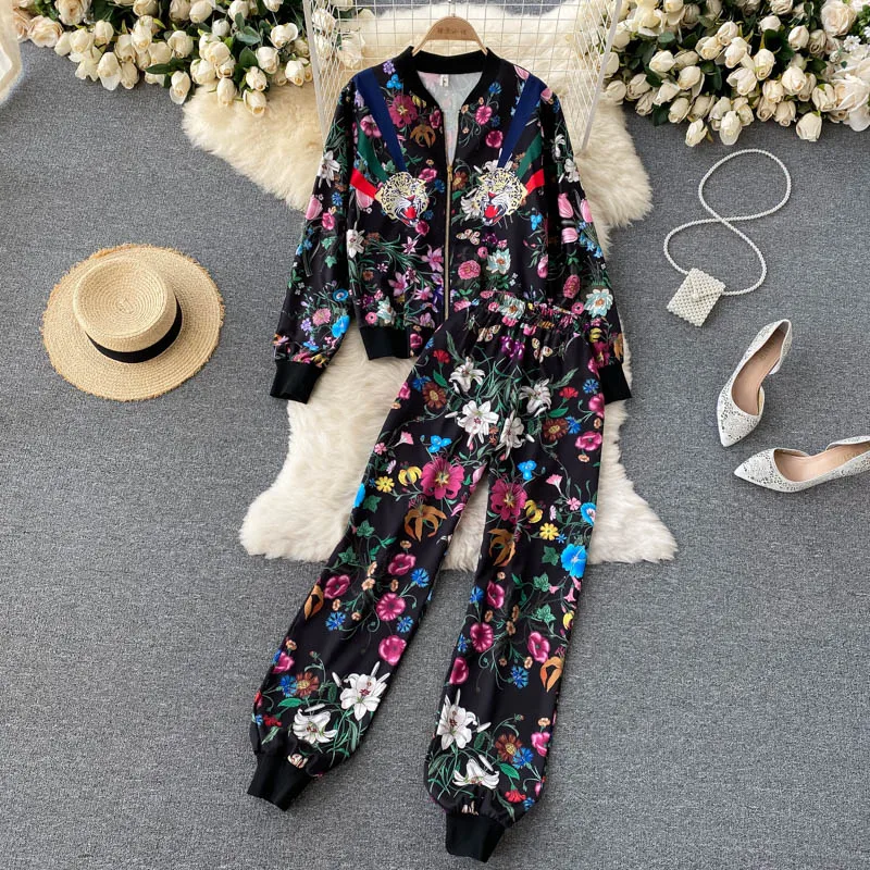 ALPHALMODA New Fashion Autumn Winter Printed Long Sleeve Zipper Jacket + Jogger Pants Casual Women Tracksuits Clothing Sets