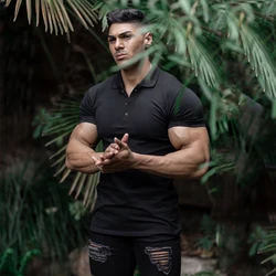 New Plain Fashion Mens Polo manica corta estate Slim Fit colletto rovesciato palestra maschile Bodybuilding Fitness Polo