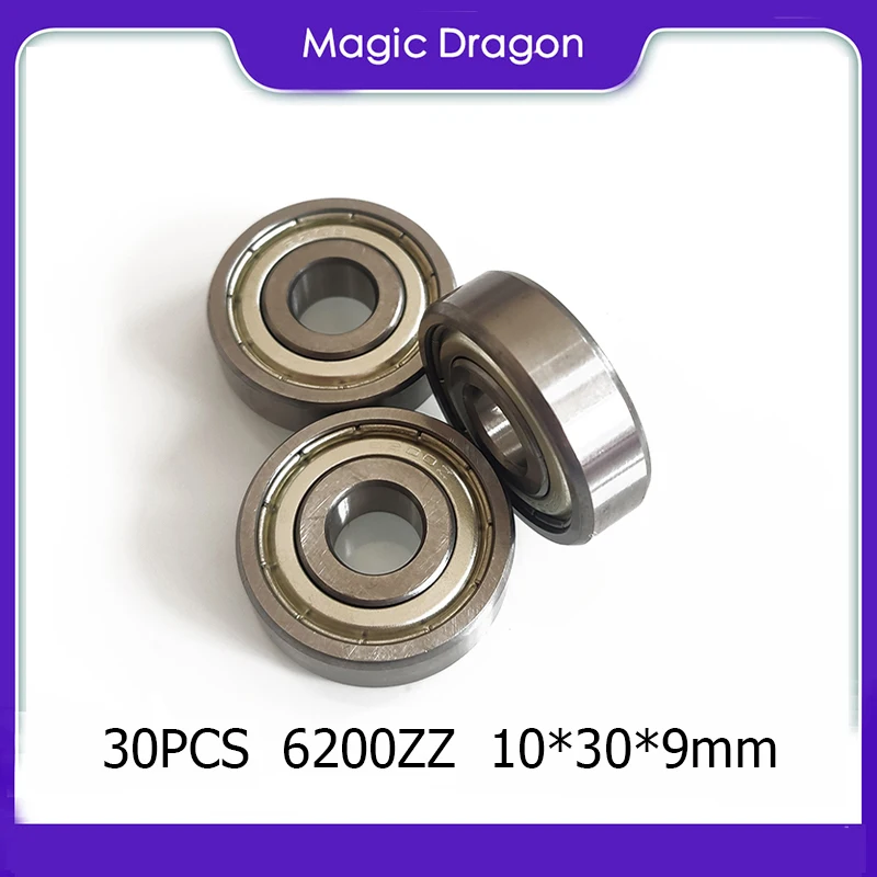 30PCS ABEC-5 6200ZZ 6200 zz bearing Metal seal High quality deep groove ball bearing 10x30x9mm