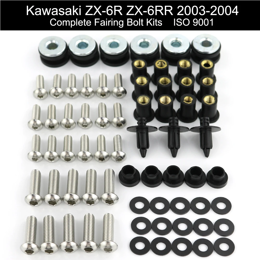 

Fit For Kawasaki ZX6R ZX-6R ZX-6RR 2003 2004 Motorcycle Complete Cowling Full Fairing Bolts Kit Fairing Clips Stainless Steel