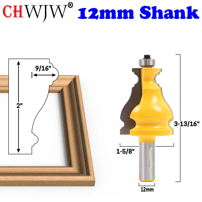 Imagem -02 - Grande Elegante Picture Frame Molding Router Bit Faca de Porta Tenon Cutter para Ferramentas de Madeira 1pc Shank 12 mm Shank