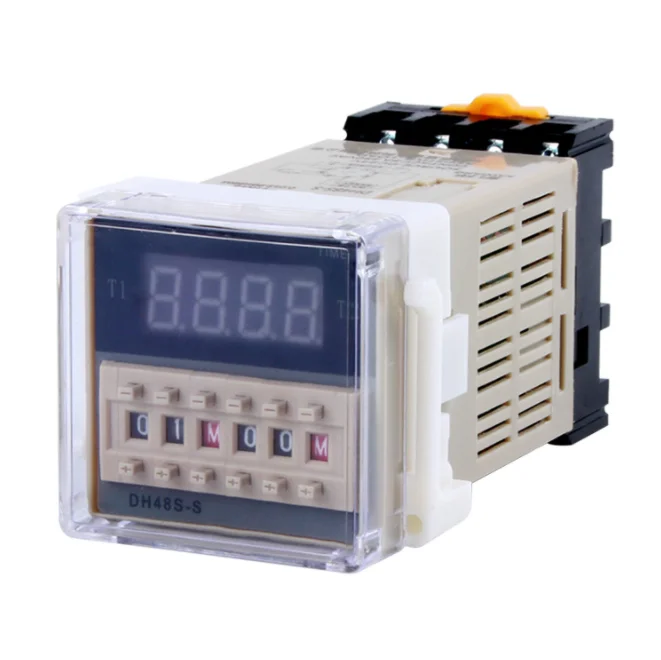 DH48S-S 0.1s-990h AC 110V 220V DC 12V 24V Repeat Cycle SPDT Programmable Timer Time Switch Relay with Socket Base DH48S Din Rail