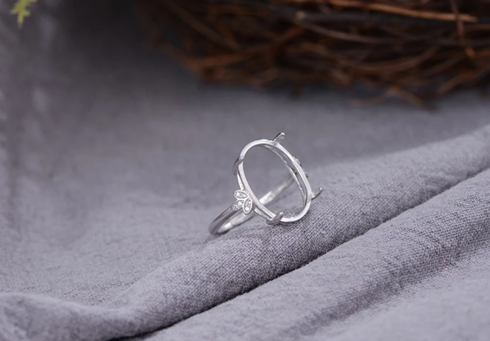 Ring Blank (13x18mm Oval Blank) Adjustable Ring Base Long-Lasting White Gold Plated 925 Silver Zircon Ring Setting