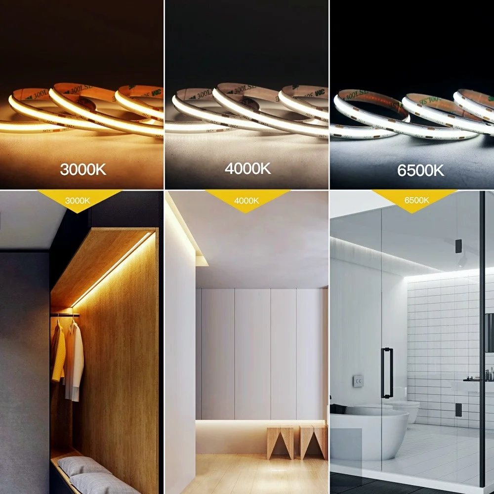 COB LED Strip CRI 90 High Brightness 10mm 320 480 LEDs Cuttable LED Light  Ribbon Warm Cold White Light Ribbon for Room TV Decor