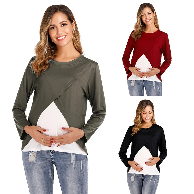 

2023 Women Pregnant's Maternity Clothes Wrap Top Sleeves Double Layer Pregnancy Shirt Breastfeeding Enfermeria Hamile