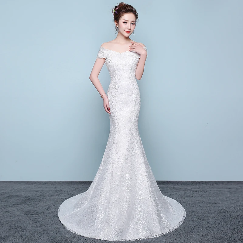 Customized Mermaid Wedding Dress Korean Style Elegant Beautiful Lace Up Vestidos De Noiva Robe Mariage Bridal Dress Court Train