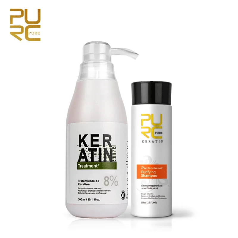 

PURC 8% Brazilian Keratin Hair Treatment Set Purifying Shampoo Smoothinig Straightening Professional for Curly Frizzy Hair Care