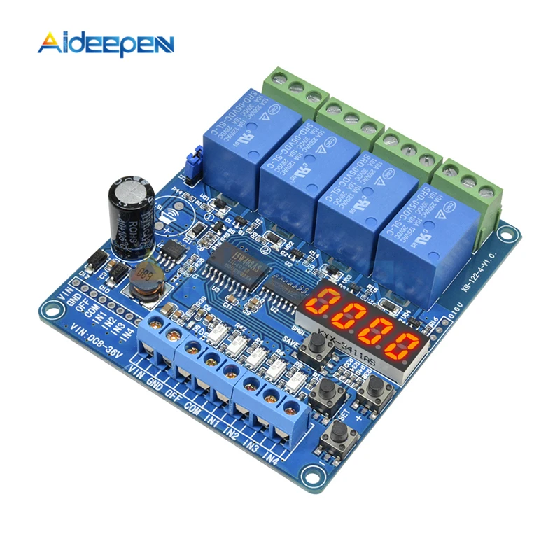 DC 8V-36V 4 Channel LED Display Multi-function Relay Module Board With optocoupler Self-locking Timing Relay Module