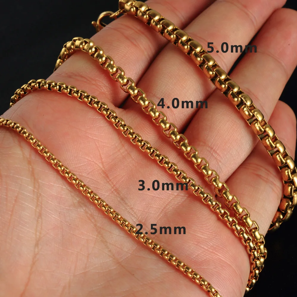 5pcs/10pcs/20pcs Wholesale Price 2/3/4/5mm Gold Color Unisex Rolo Box Chain Necklace 316L Stainless Steel  DIY Jewelry