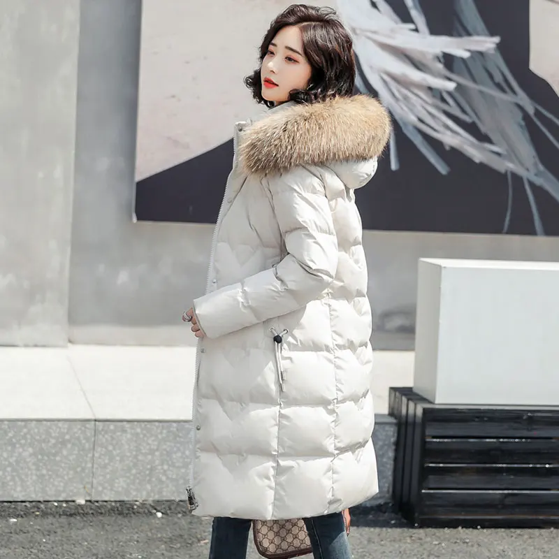 Real Natural Raccoon Fur Long Down Parkas Women White Duck Down Jacket Winter Jacket Women Thick Warm Snow Female Down Coat