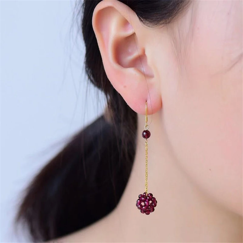 Vintage Ethnic Natural Garnet Handmade Hydrangea Drop Earrings For Women Colorful Dangle Earring Piercing Accessories Fine Gifts