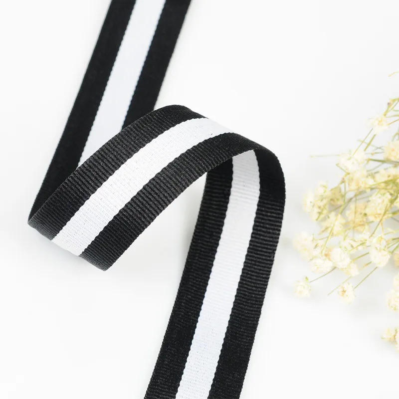 15/25/40mm 50Yards Plain Ribbon Vertical Striped Glosgrain Black White Balck Intercolor for Decoration Gift Wrapping DIY Holiday