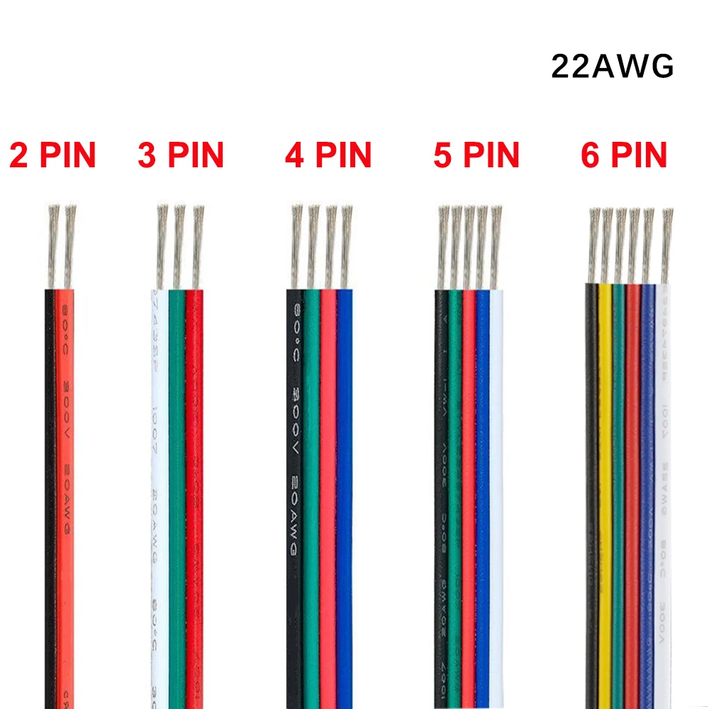 2pin 3pin 4pin 5pin Extension Wire Cable 22AWG Led Connector For WS2812 WS2811 RGB RGBW RGB CCT 5050 3528 LED Strip