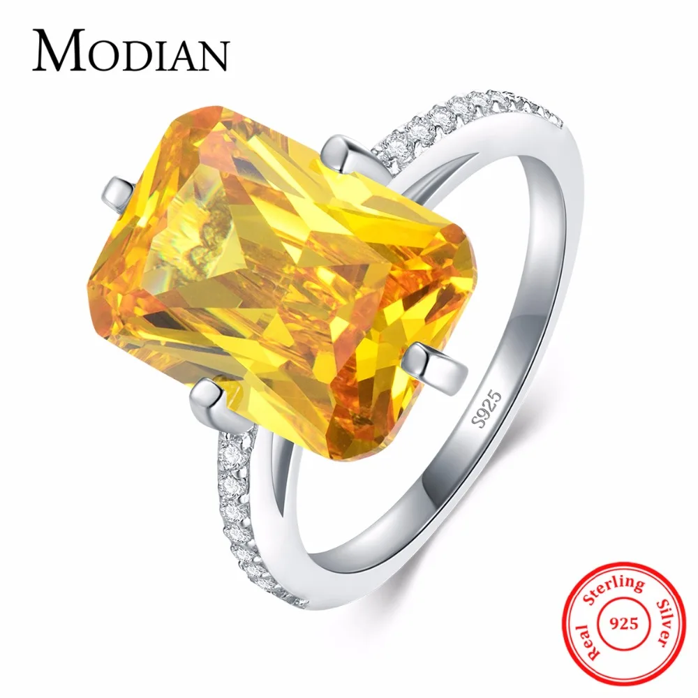 

Modian Hot 100% 925 Sterling Silver Yellow Dazzling CZ Ring For Women Engagement Luxury Anniversary Finger Jewelry Bague Anel