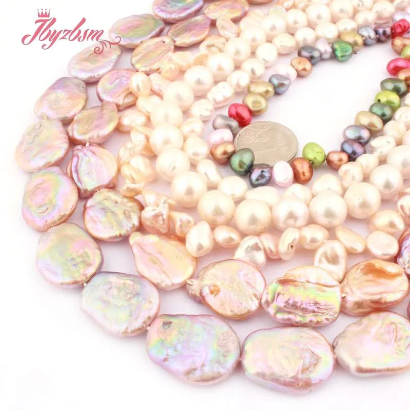 

Oval Coin Round Freefrom Natural Freshwater Edsion Pearl Beads Stone Beads for DIY Handmade Jewelry Making Necklace Bracelet 15"