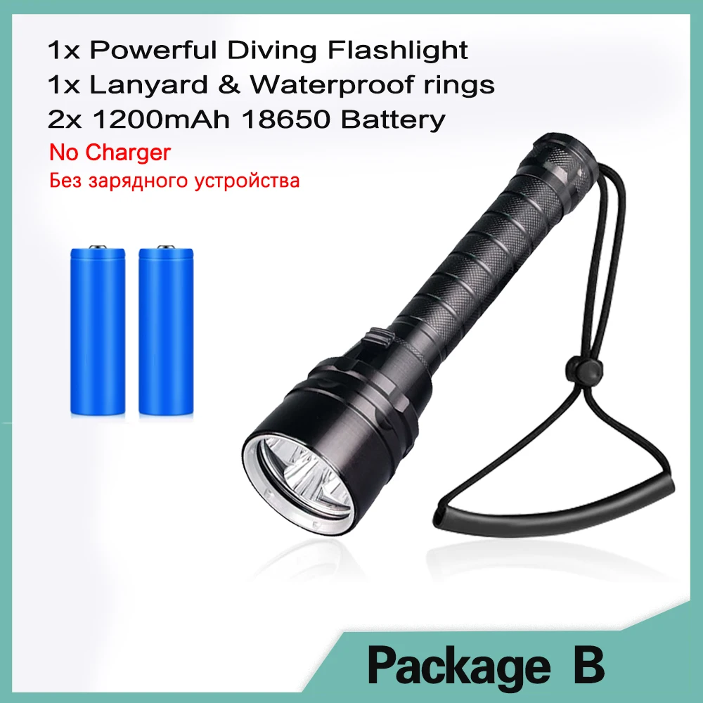 Profesional súper potente 8000LM led buceo IPX8 linterna impermeable luz de buzo LED lámpara de antorcha subacuática