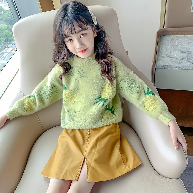 Girl Sweater Kids Baby Outwear Tops 2022 Graceful Fleece Thicken Warm Winter Autumn Knitting Cardigan Children Clothing