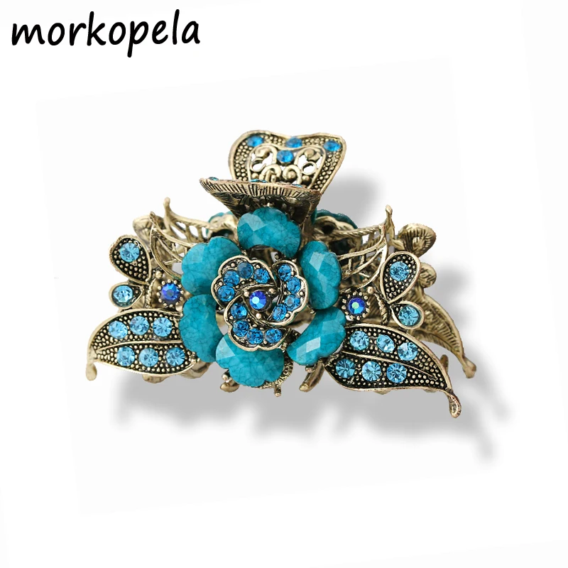 Morkopela Rose Flower Hair Claw Vintage Metal Hair Clip Accessories Women Banquet Hair Pin Jewelry Gift