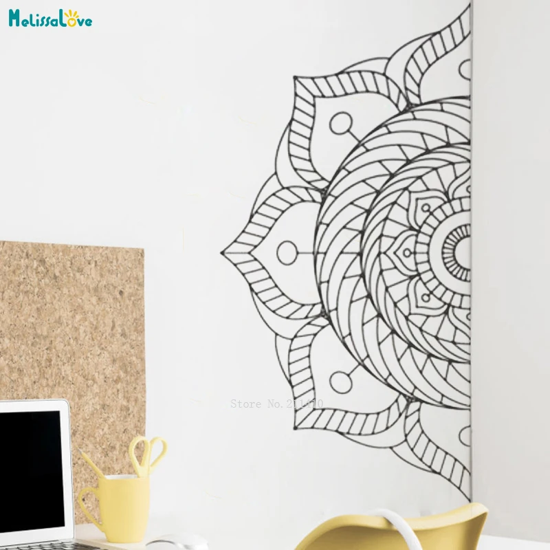 

Half Mandala Flower Art Designed Wall Sticker Vinyl Living Room Decals Office Bedroom Yoga Studio Murals Handmade YT3942A