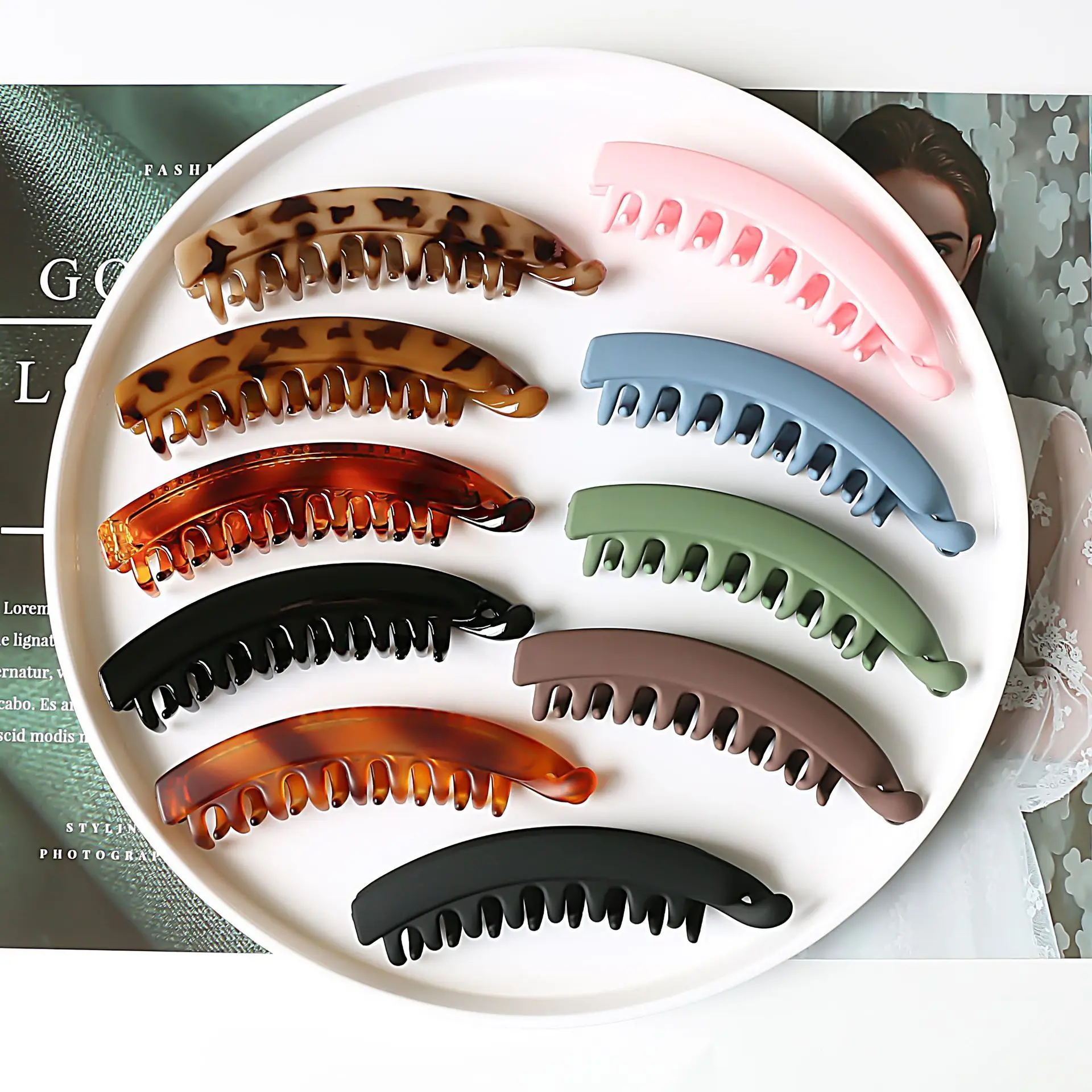 Matte Solid Banana Hair Claw Clips Clamp Barrettes Big Women Hairgrips Hairpin Girls Ponytail Hair Accessories Leopard Headwear