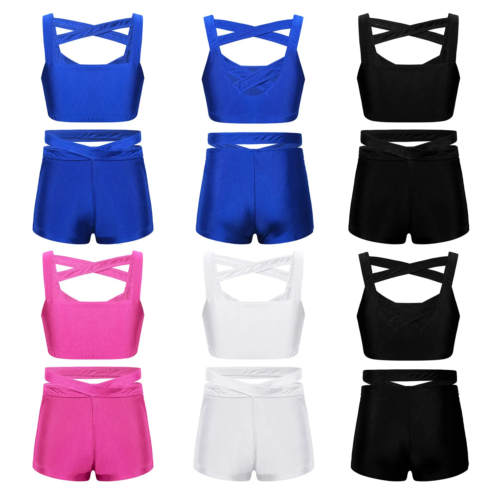 Kids Girls Sport Outfits Solid Color Bra Tops+Shorts Activewear Suit for Teenage Boys Girls Dance Workout Yoga Gym Clothing Suit