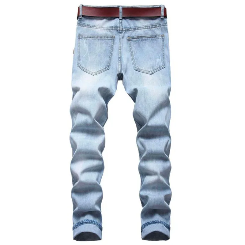 Hot New Fashion Spring Men's Ripped Jeans Hip Hop Punk Stretch Bike Jeans pantalones hombre Trendy Holes Straight Denim Pants