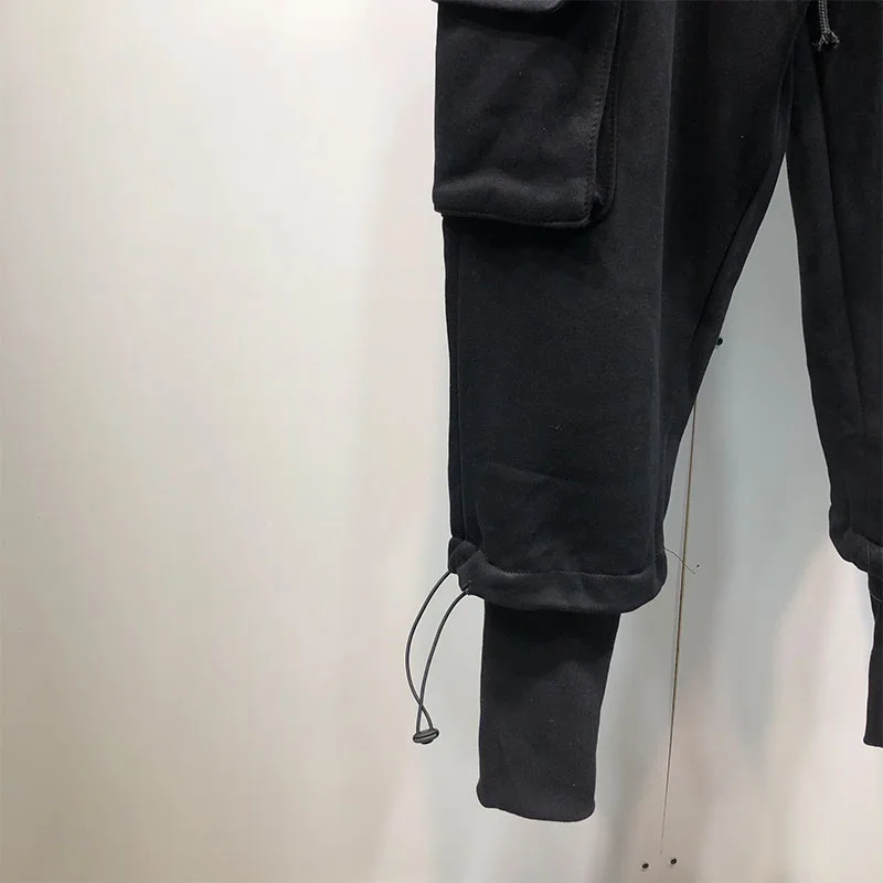 Fall and winter style loose casual pants, leg bunched pants, cargo pants, black elastic waist casual fashion pants