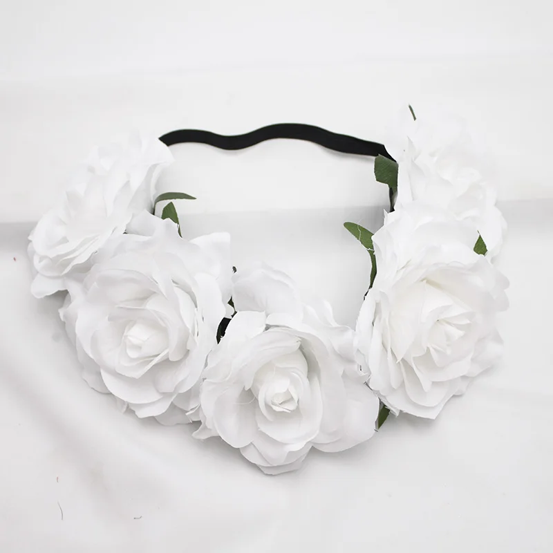 Lystrfac New Autumn Red Rose Flower Crown Headband for Women Girls Fashion Wreath Ladies Garland Hair Jewelry Accessories