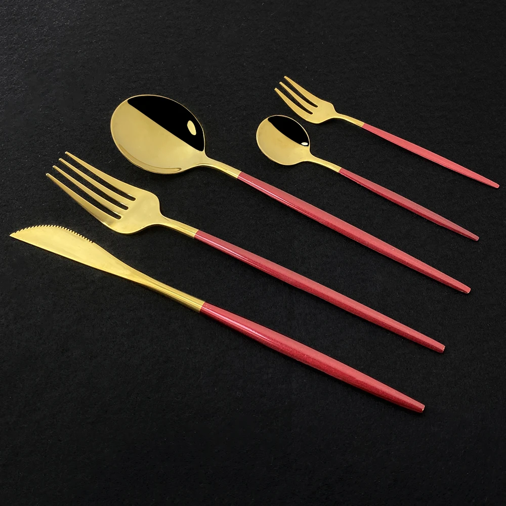 6Set Rainbow Cutlery Set Mirror Colorful Flatware Set Stainless Steel Dinnerware Kitchen Gold Tableware Knife Spoon Fork Set