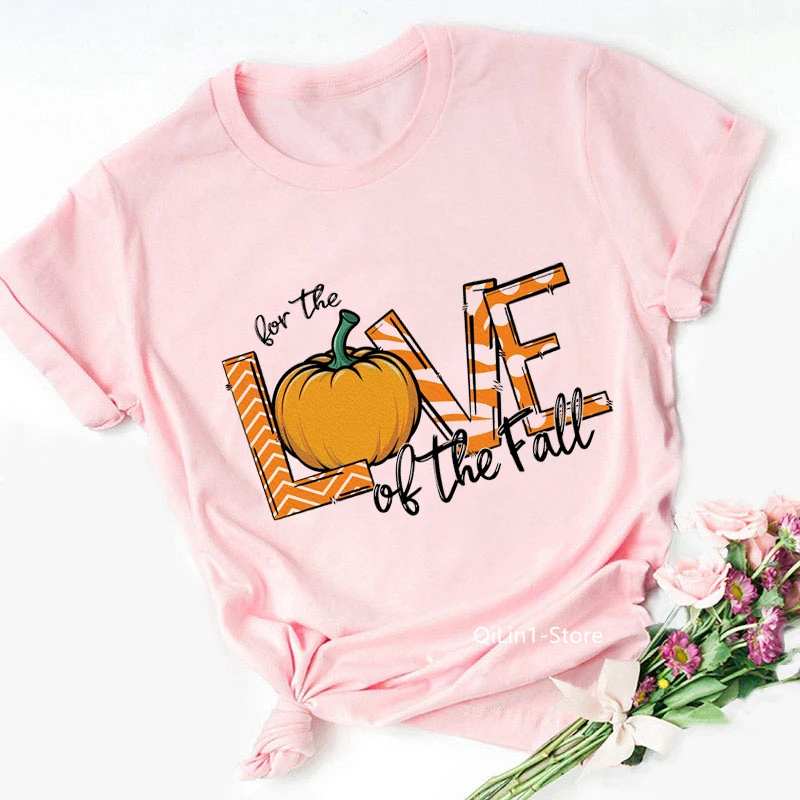 

Hello Fall Pumpkin Truck Print Thanksgiving Day T Shirt Summer Autumn Pink T-Shirt Happy Harvest Basic Tshirt Funny Graphic Tees