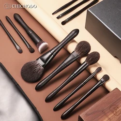 CHICHODO Makeup Brush-Luxurious Professional Black 11 Ebony Brushes Set-High Level Fox&Goat&Pony&Synthetic Hair Cosmetic Tools