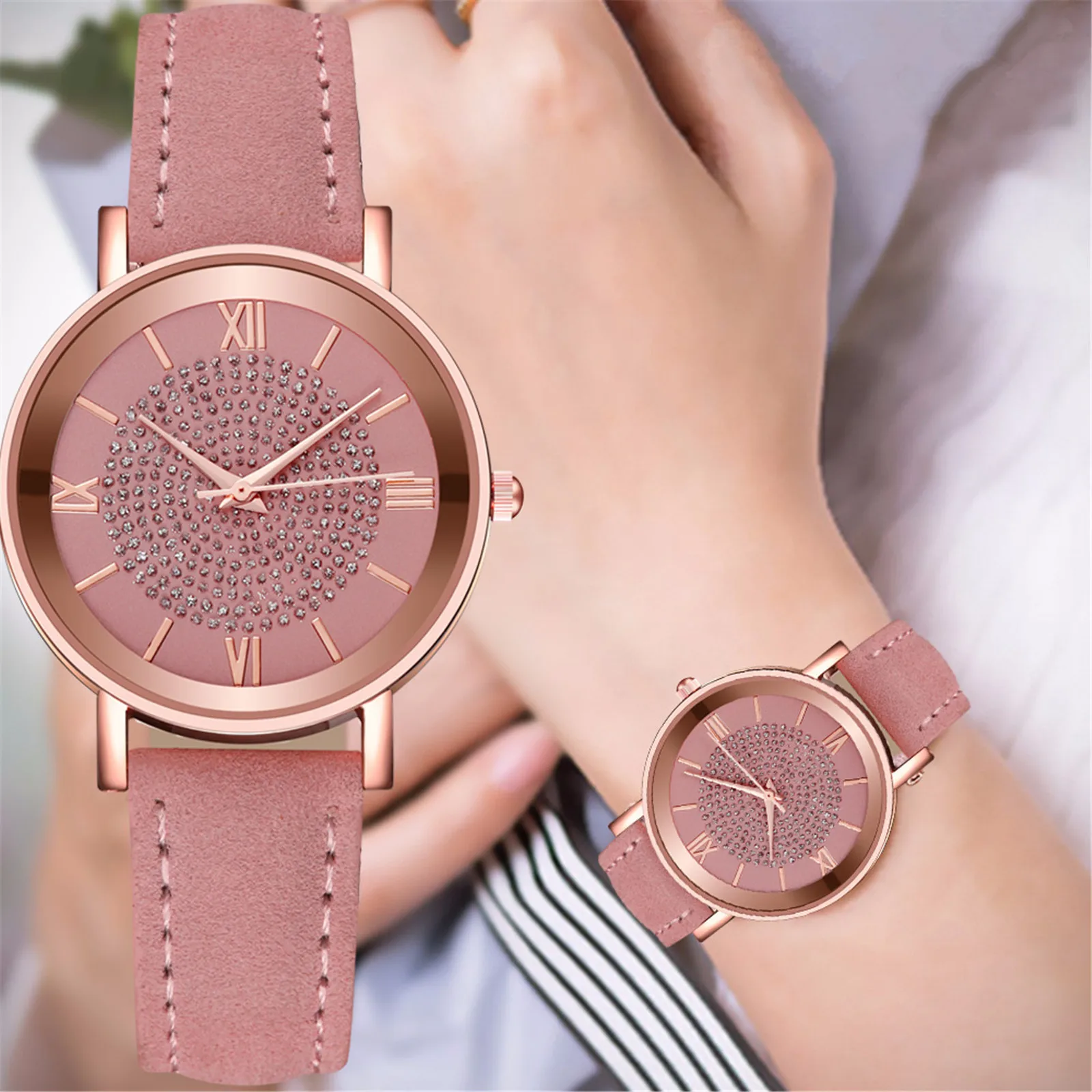 Pink Gypsophila Ladies Watch Fashion Sun Pattern Roman Scale Quartz Watch For Women Luxury Smart Watches Relogio Feminino