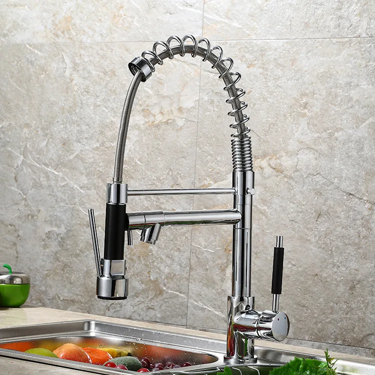 

Vertical Copper Kitchen Faucet Vegetable Basin Cool hot Mixed Multi function Rotary Spring