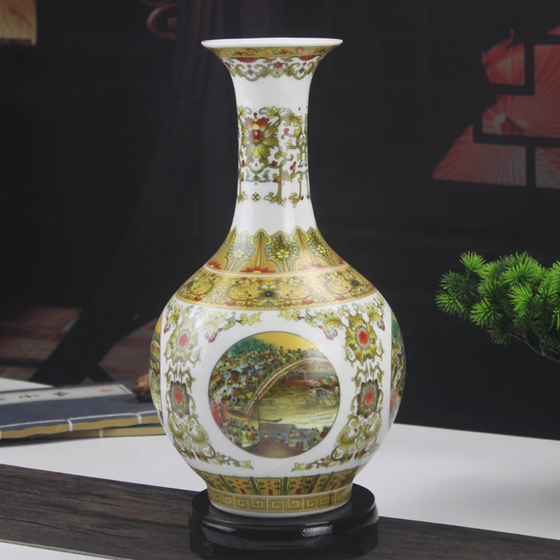 Jingdezhen Chinese Style Ceramic Vase Living Room Decoration Thin China Porcelain Vase The River During The Qingming Festival