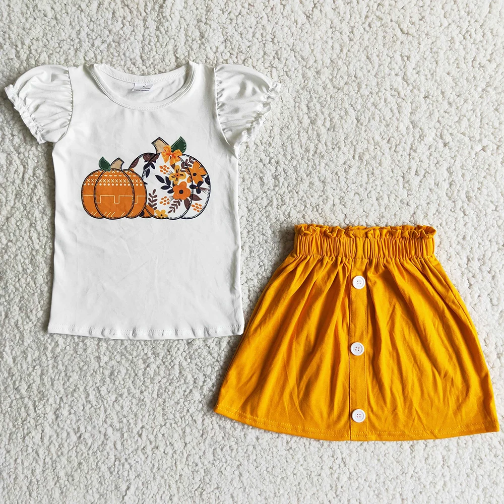 

Hot Sale Kids Designer Clothes Girl Dress Sets Halloween Pumpkin Toddler Baby Girls Clothing Boutique Skirts Fashion Kids Outfit