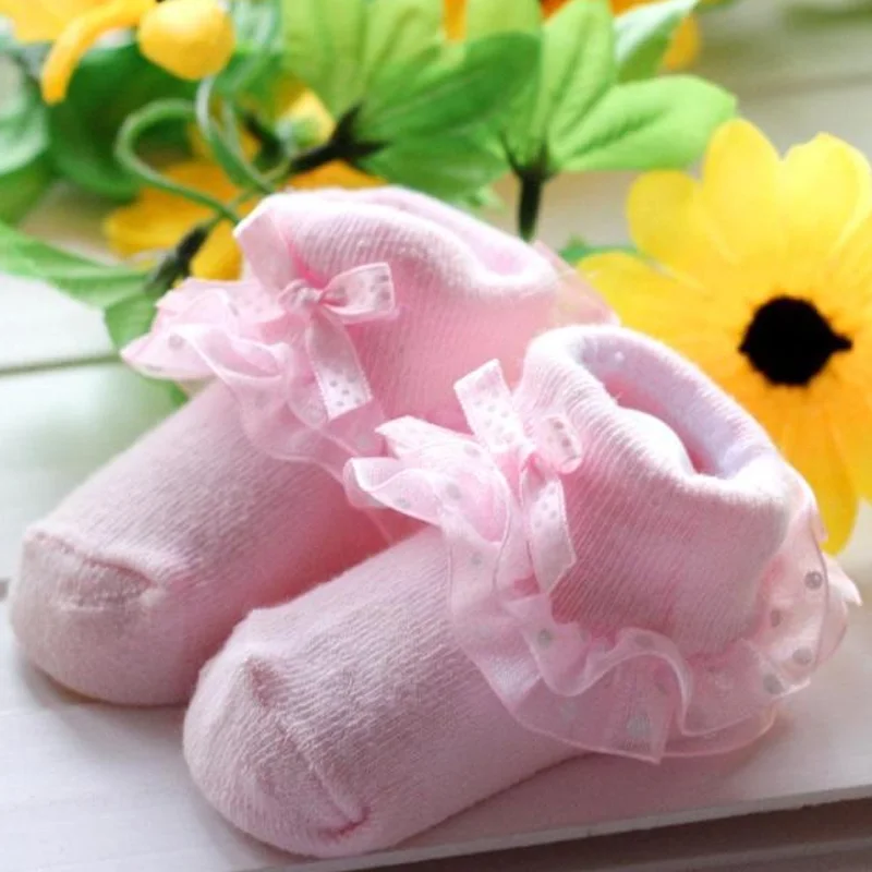 For 0-6 Months Baby Children\'s lace socks Baby socks Princess baby socks Lace side socks