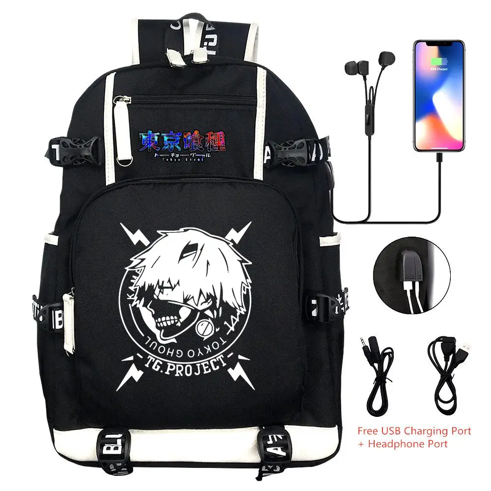 

Tokyo Ghoul Kaneki Ken USB Backpack Anime Cosplay Printing Shoulder Travel Laptop Bags Kids Teens Student Schoolbags