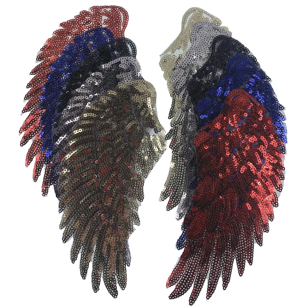 One Pair Sequins Angel Wings Patch Adhesive Applique Embroidery Iron on Patch For Clothing DIY Sewing Apparel Accessories