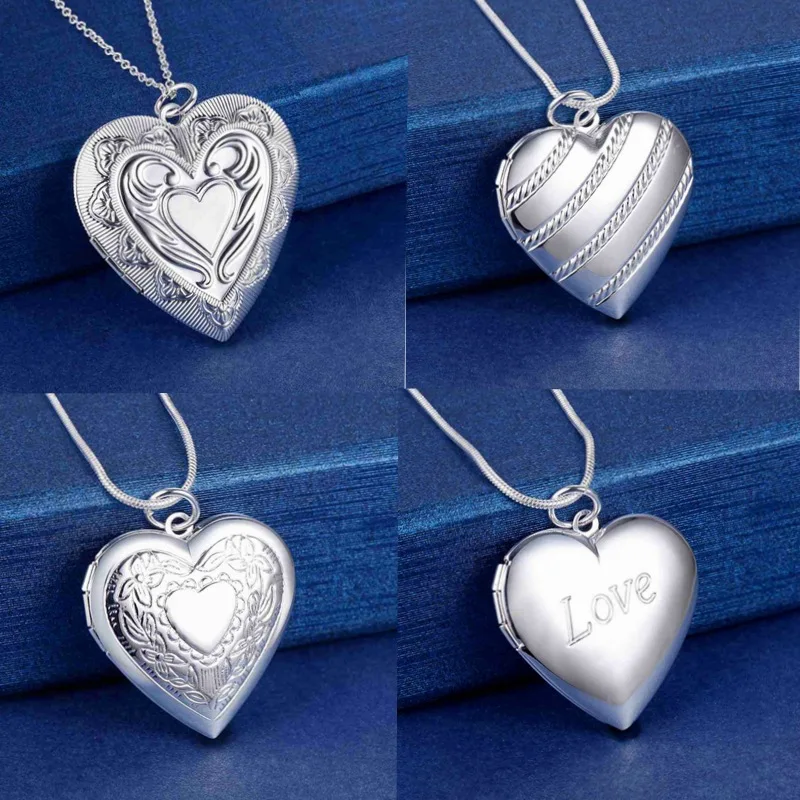 hot Wholesale Silver color Photo Frame Necklace Snake Chain For Woman Charm Wedding Fashion Jewelry