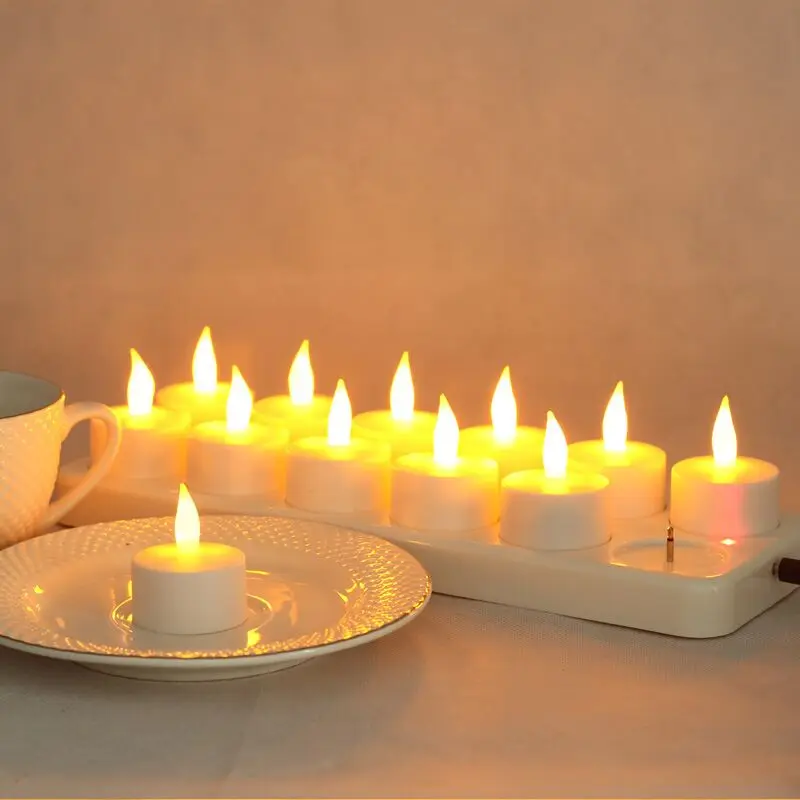 

Set of 12 Rechargeable led candle Flameless Static TeaLight electric lamp Waxless Valentine Home Wedding Xmas Table decor-AMBER